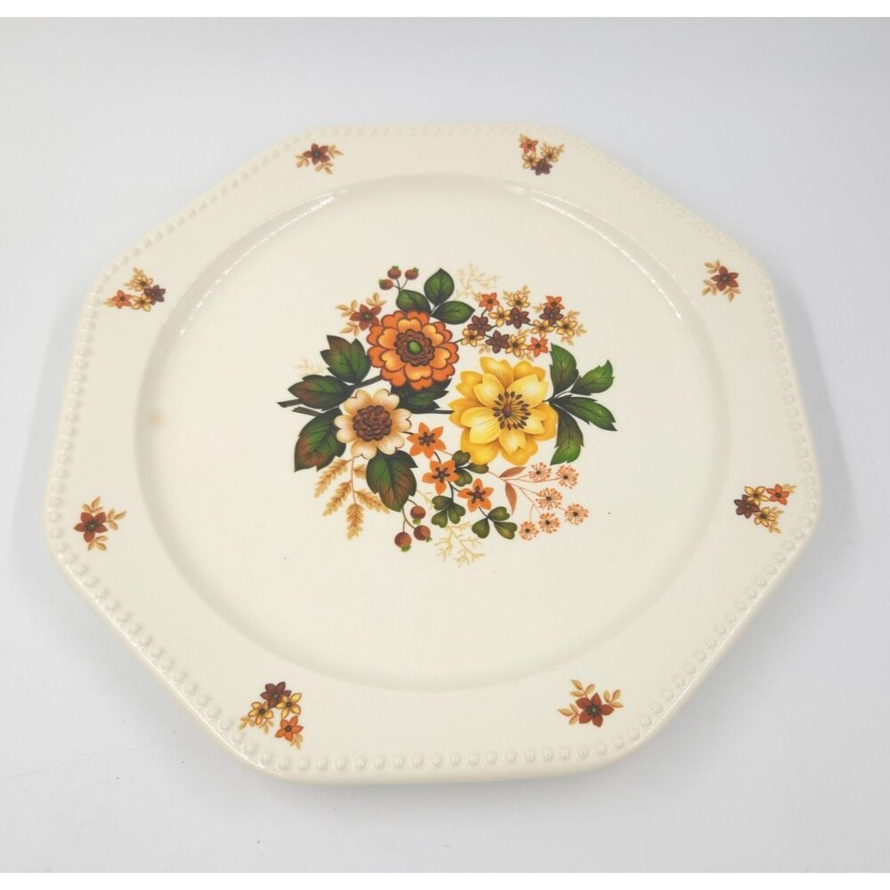 1970s Sears Ironstone OCTAGON BOUQUET Platter Chop Plate 12”  HTF